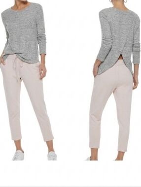 Enza Costa Gray Cotton Cashmere Long Sleeve Crossover Back Tee Size L/XL